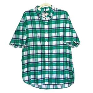 Brooks Brothers Plaid Blue and Green Short Sleeve Button Down 100% Cotton XL